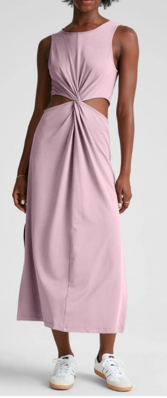 NWT Beyond Yoga Around The World Front Twist Midi Dress Size M, Blush Pink